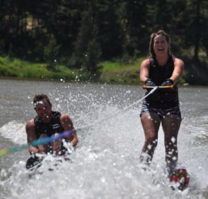 Chelsea and James water skiing